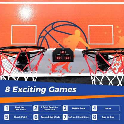 Foldable Dual-Lane Basketball Arcade Game with LCD Score Display and 4 Game Balls