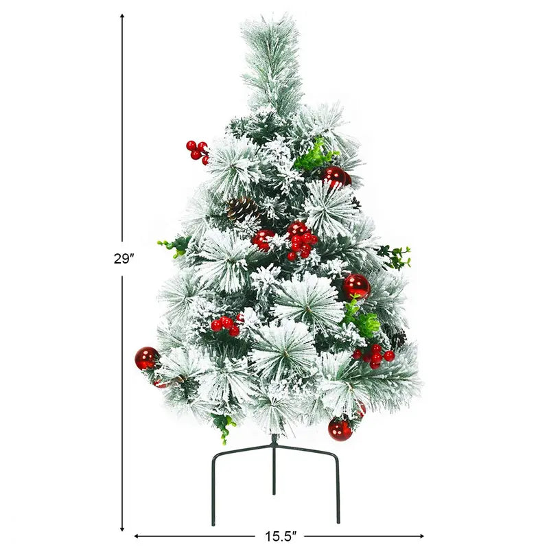 Set of Two 2-Foot Pre-Lit Snow-Flocked Pathway Christmas Trees