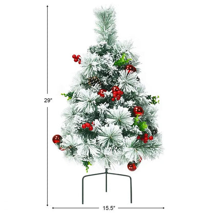 Set of Two 2-Foot Pre-Lit Snow-Flocked Pathway Christmas Trees