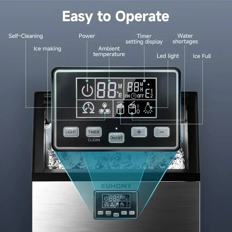 EUHOMY Commercial Ice Maker — 100 lbs/24H Stainless Steel Undercounter Ice Machine for Bars & Kitchens