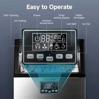 EUHOMY Commercial Ice Maker — 100 lbs/24H Stainless Steel Undercounter Ice Machine for Bars & Kitchens