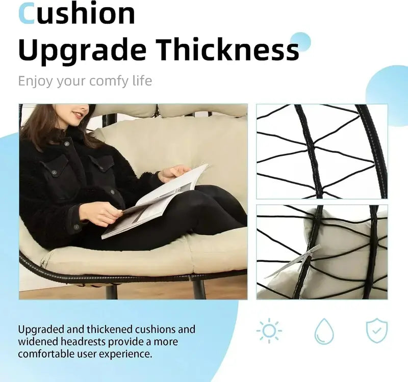 Double Egg Hammock Swing Chair  Foldable UV-Resistant Hanging Loveseat with Stand for Indoor or Outdoor Use