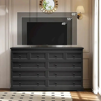 10-Drawer Wooden Dresser  Tall Chest of Drawers with Ample Storage Capacity