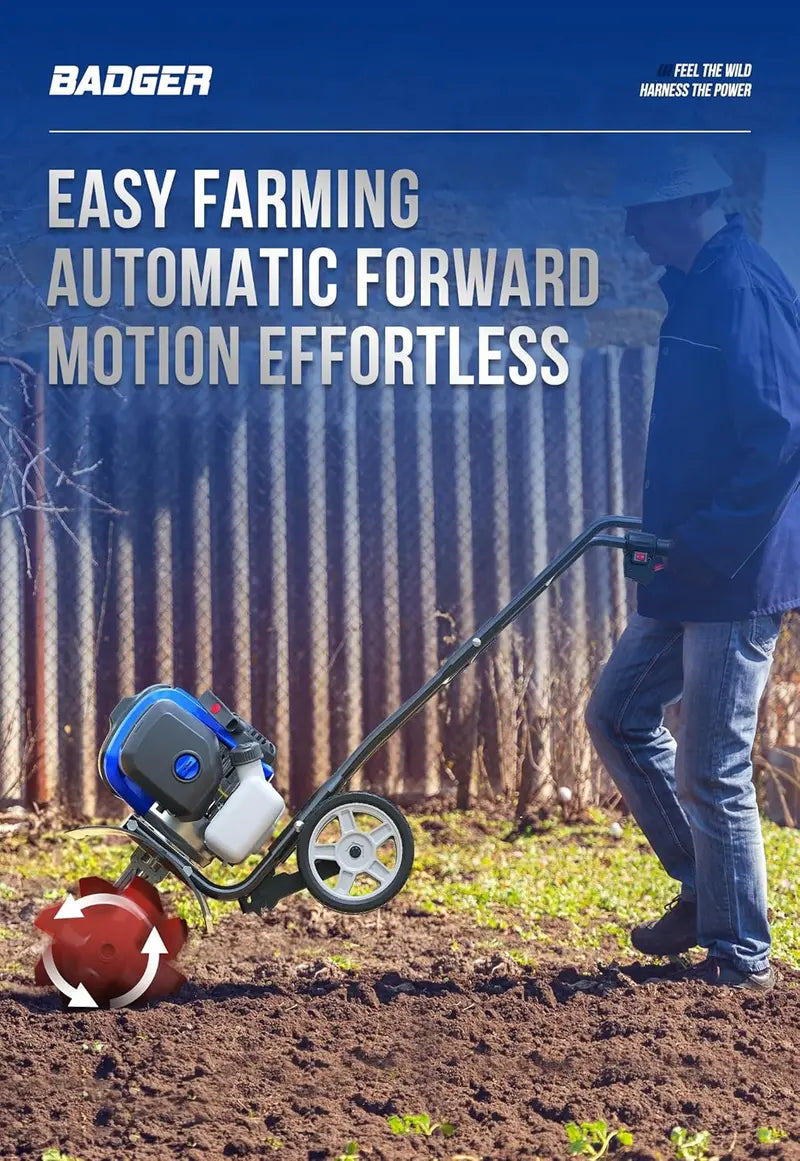 53cc Gas-Powered Garden Tiller  15-Inch Cultivator with Lift-Assist Rod for Efficient Soil Loosening in Lawns & Small Farms