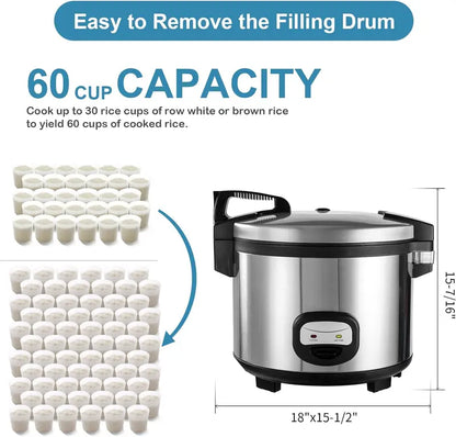 60-Cup Commercial Rice Cooker & Warmer  High-Capacity Automatic Cook-and-Hold Unit for Restaurants & Catering