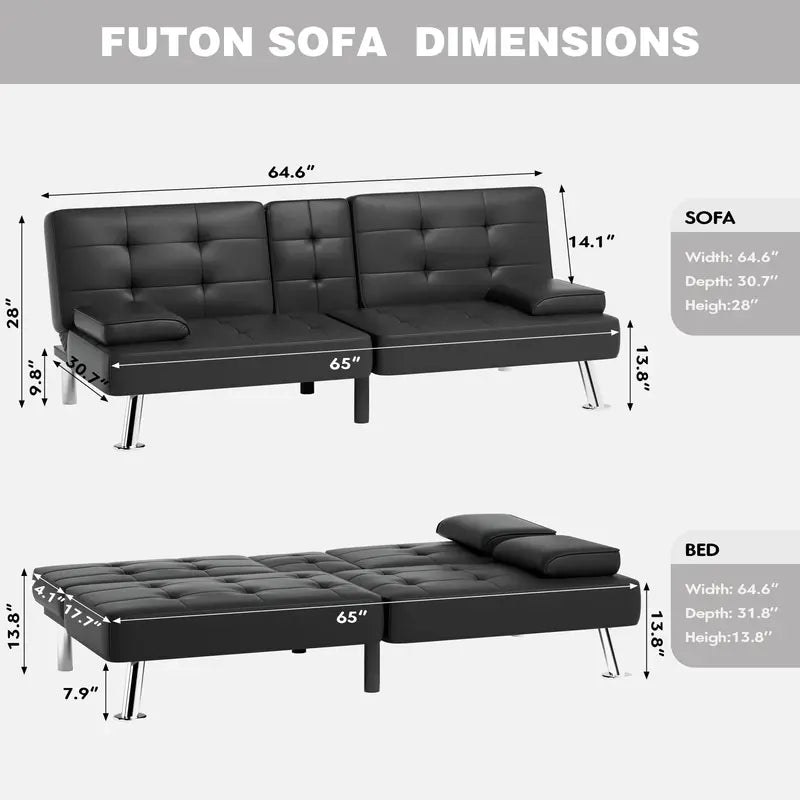 JUMMICO Modern Futon Sofa Bed  Convertible Folding Couch with Multiple Seating Configurations