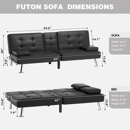 JUMMICO Modern Futon Sofa Bed  Convertible Folding Couch with Multiple Seating Configurations