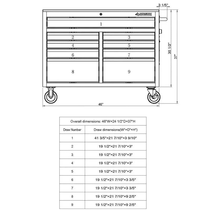 46-Inch Mobile Gloss Black Deep-Drawer Tool Chest with 9 Drawers
