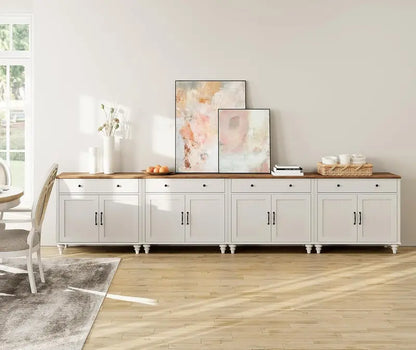 68-Inch Off-White Farmhouse Sideboard  Large Buffet Credenza with 4 Doors, 2 Drawers & Dining Room Style