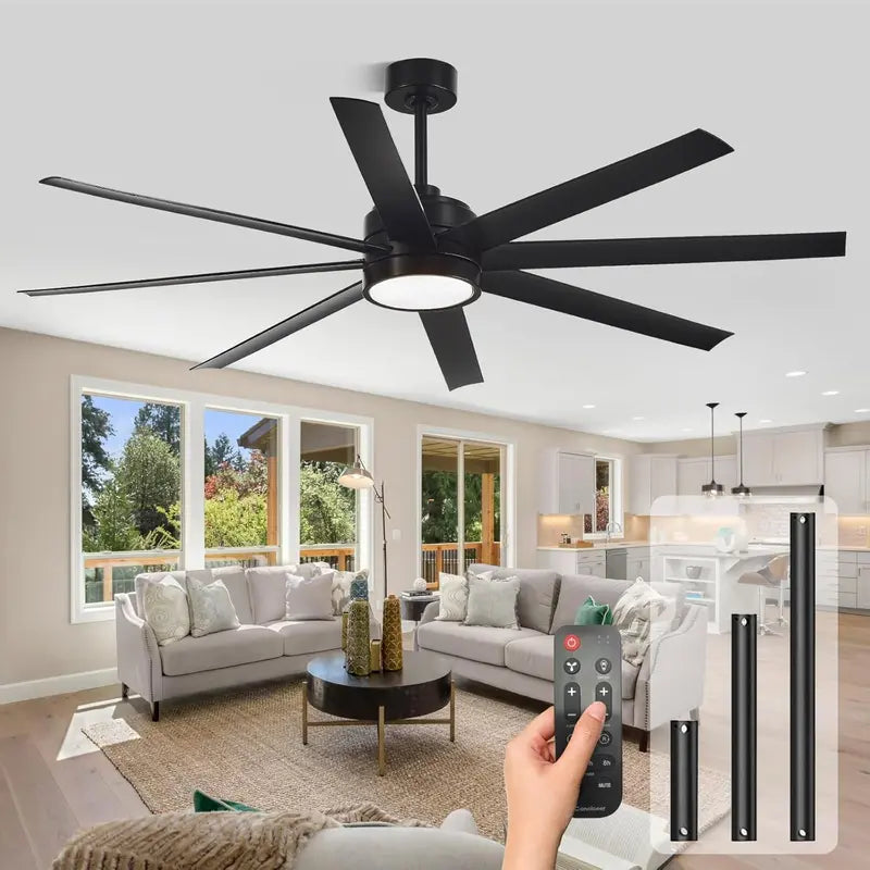 72-Inch Modern Ceiling Fan with Dimmable 3-CCT Light & Remote | 8-Blade Quiet DC Motor, 6-Speed Reversible, 24W Energy-Efficient Design for Living Rooms, Bedrooms, Patios, or Industrial Spaces