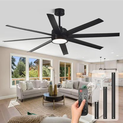 72-Inch Modern Ceiling Fan with Dimmable 3-CCT Light & Remote | 8-Blade Quiet DC Motor, 6-Speed Reversible, 24W Energy-Efficient Design for Living Rooms, Bedrooms, Patios, or Industrial Spaces