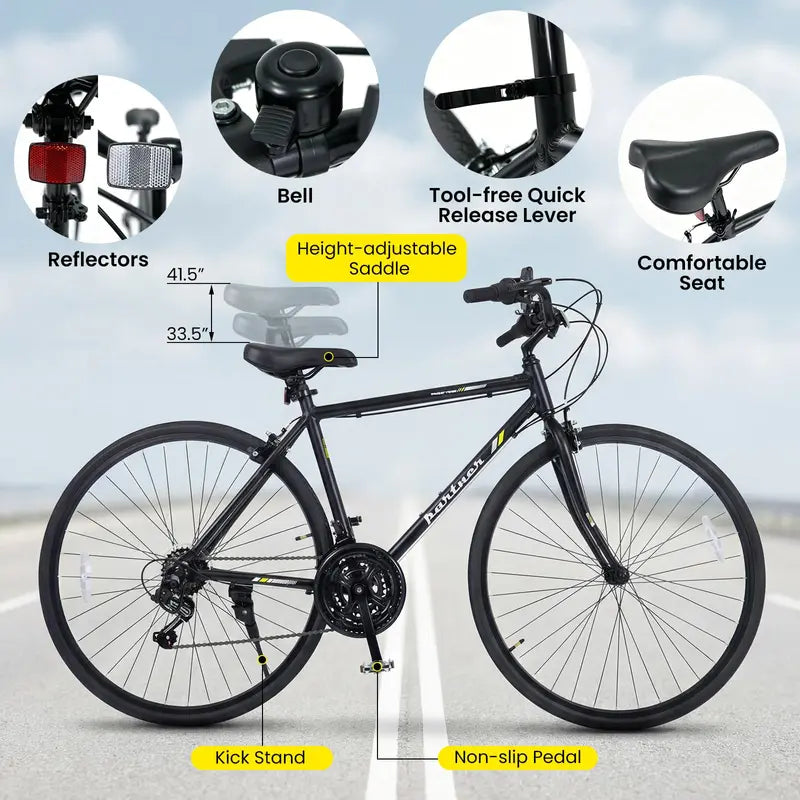 18-Speed Hybrid Commuter Bike  700C Wheels, Shimano Drivetrain, Urban Ready