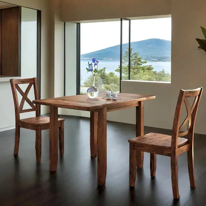 Compact Drop-Leaf Breakfast Nook Set  Three-Piece Wood Dining Solution for Tight Areas