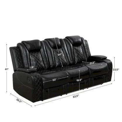 Modern 3-Piece Leather Recliner Set — Includes LED Lighting & Wireless Charging Ports