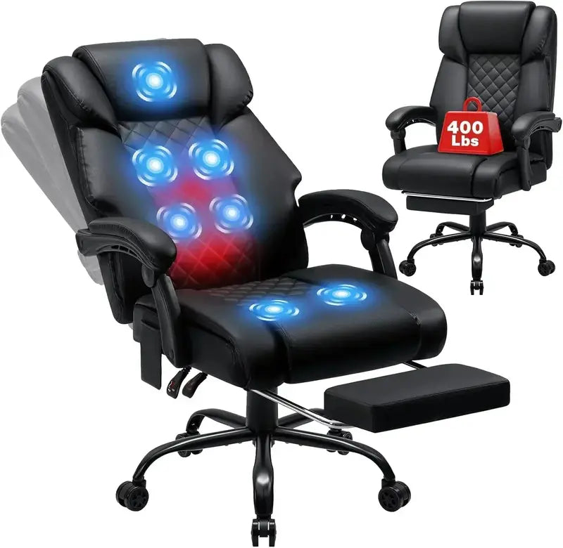 Reclining High-Back Office Chair  Built-In Heating and Full-Body Massage Functionality