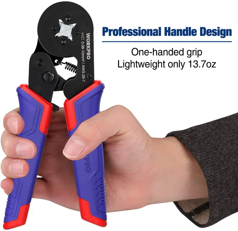 WORKPRO Self-Adjusting Ratchet Ferrule Crimper (AWG 287) with Ergonomic Grip