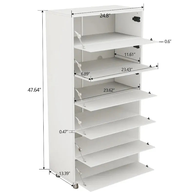 Mirror-Front Shoe Cabinet with Six Flip-Down Drawers  Space-Saving Organizer on Four Sturdy Metal Legs