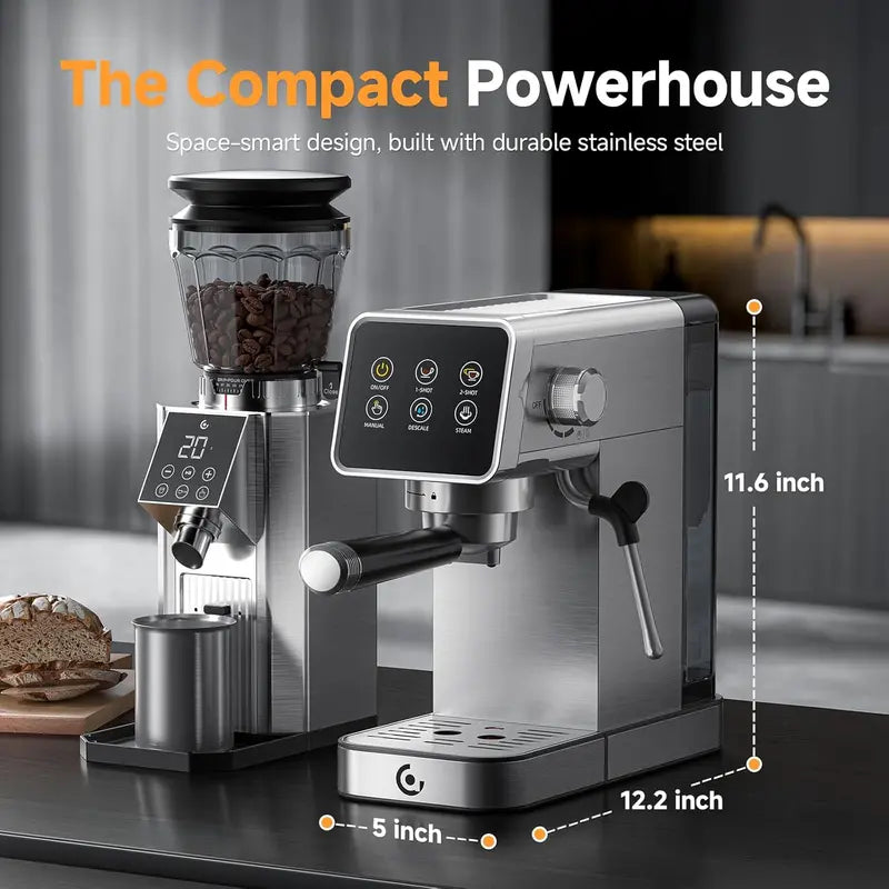 20-Bar LED Touchscreen Espresso Machine with Auto-Cleaning & Integrated Milk Frother for Cappuccinos and Lattes