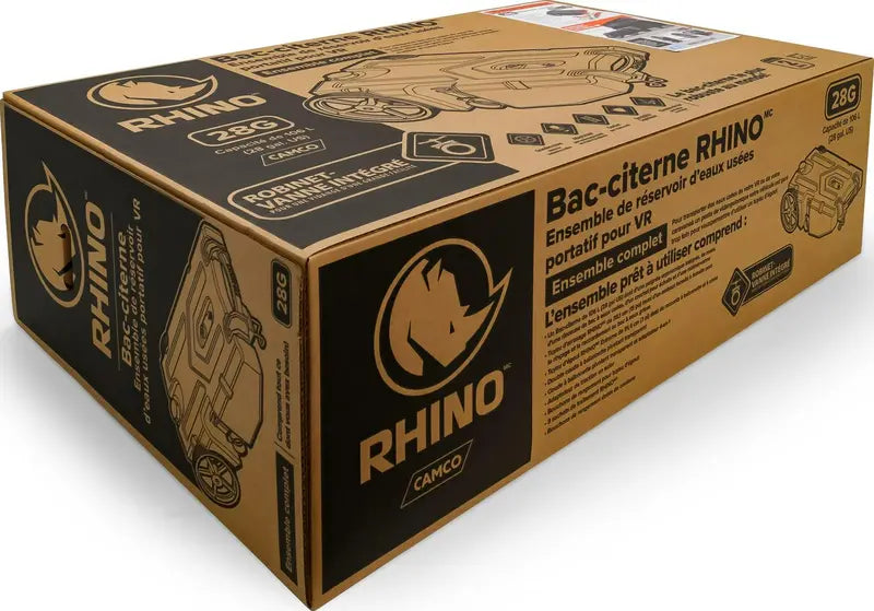 Camco Rhino 28-Gallon Portable RV Waste Holding Tank with Hose Kit and Leak-Proof Design
