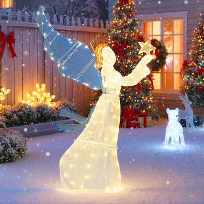 5-Foot Illuminated Angel Ornament  Glowing Star Halo and Expansive Wing Design