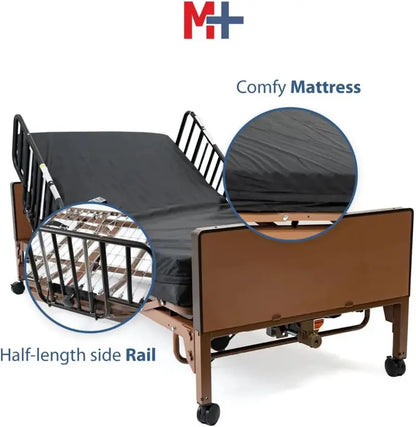 Fully Motorized Hospital Bed System with Foam Mattress and Half-Height Safety Rails