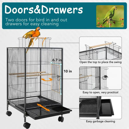 YRLLENSDAN Large Bird Cage for Parakeets, Heavy Duty 35 inch Height Bird Cages with Stand for Cocktails Parakeet Parrot Cage Birdcage for Parrots Conure Lovebird Cockatiel