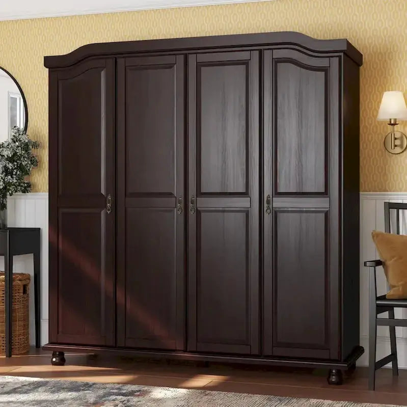 Kyle Armoire by Palace Imports  Handcrafted 4-Door Solid Wood Wardrobe with Optional Mirrored Panels