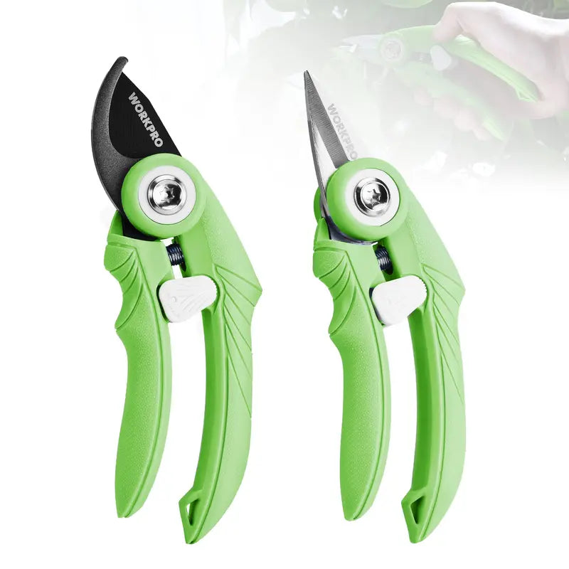 WORKPRO 2-Piece Garden Pruning Shears Set  6.9-Inch Bypass & Straight Clippers for Precision Trimming