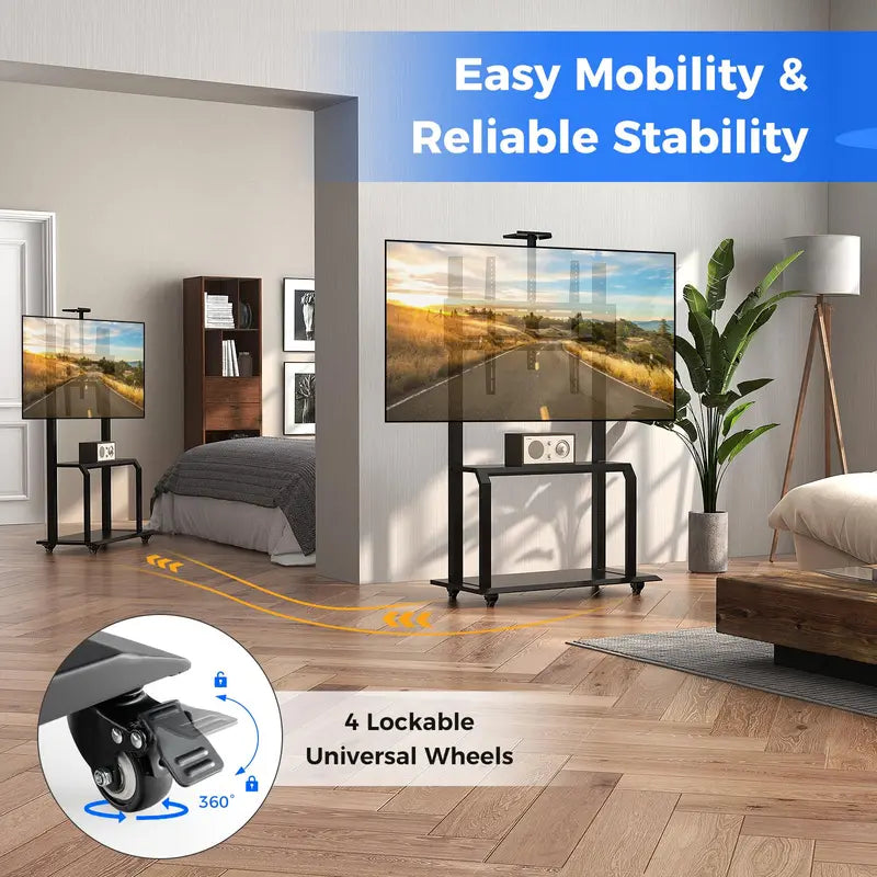 Rolling TV Stand with Camera Shelf and AV Storage Compartments
