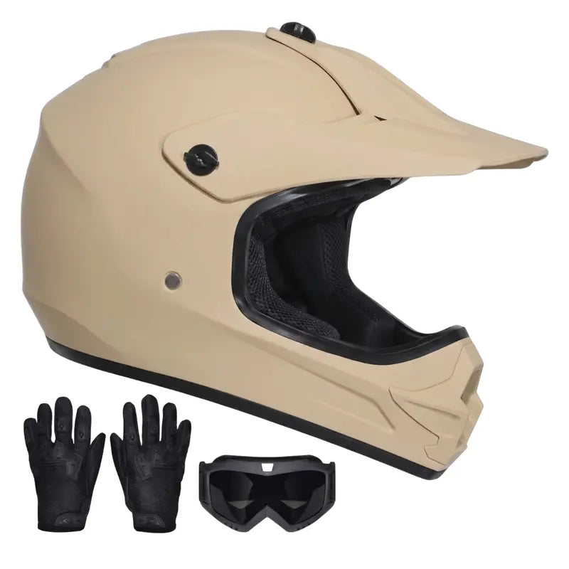 Youth Full-Face Dirt Bike Helmet Kit with Goggles and Riding Gloves