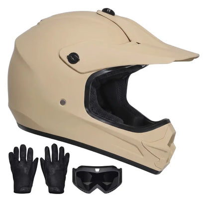 Youth Full-Face Dirt Bike Helmet Kit with Goggles and Riding Gloves