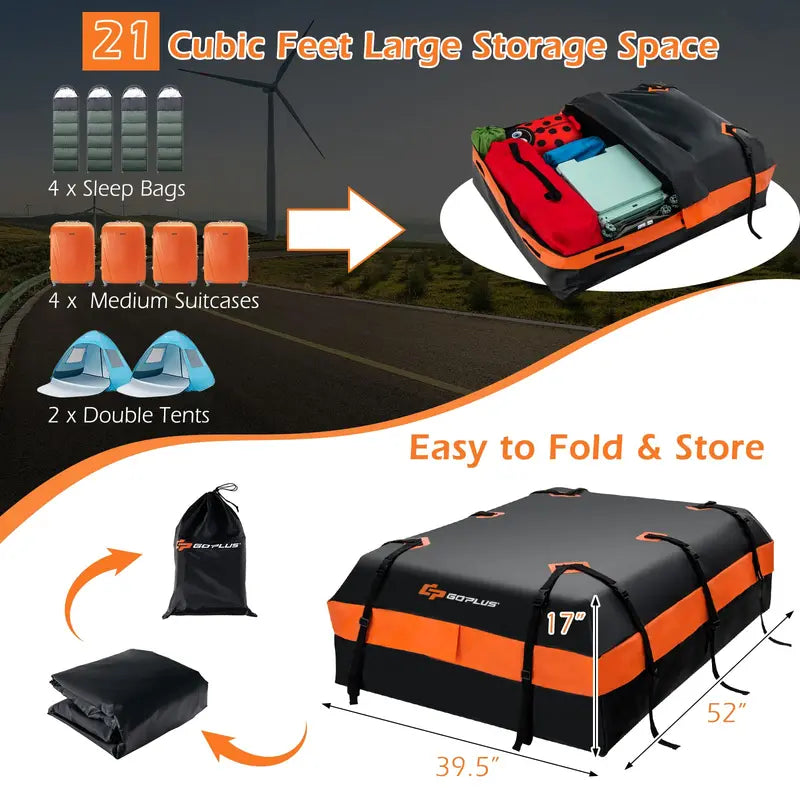 21-Cubic-Foot Rooftop Cargo Carrier Bag  Fully Waterproof Soft Roof Bag for All Vehicles