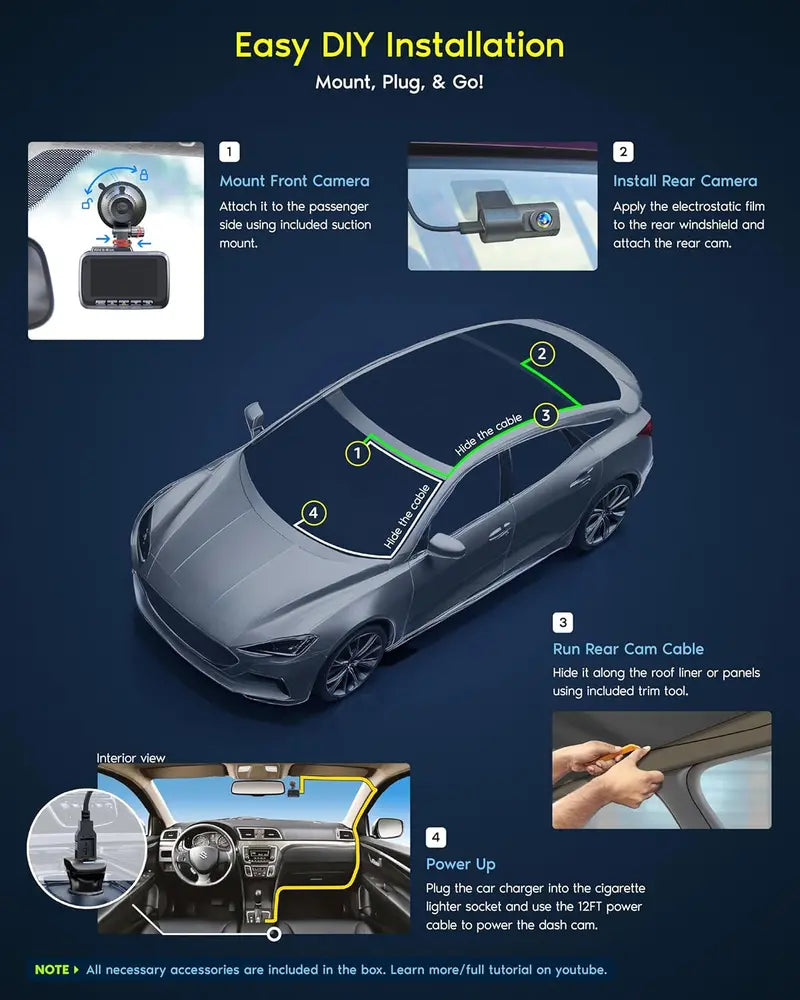 Dual-Camera Dash Cam  Front & Rear Recording with Starvis 2 Sensors, 5G WiFi & 24H Parking Mode