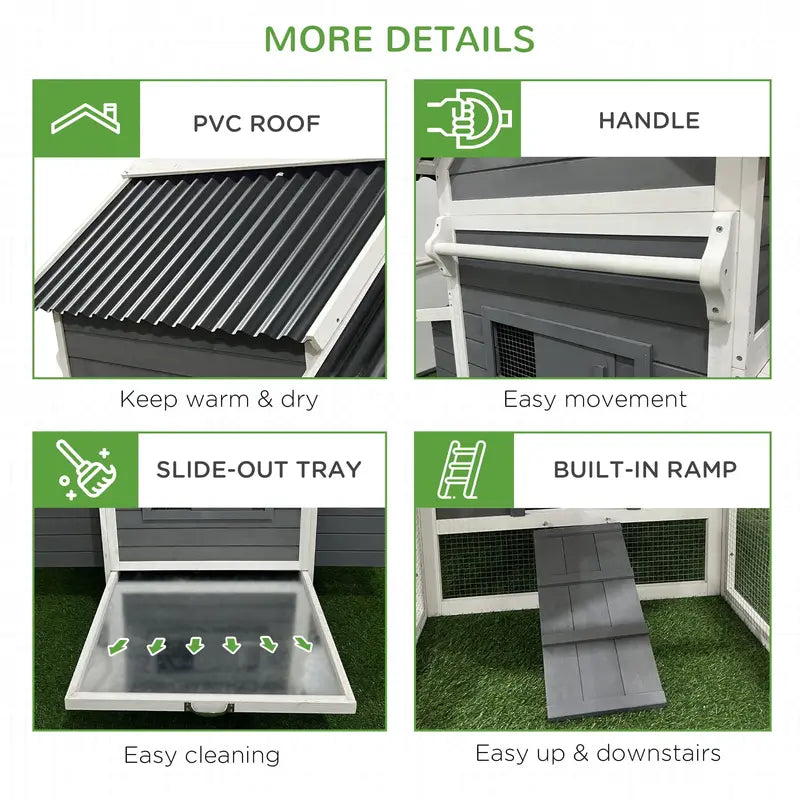 PawHut Extra Large Chicken Coop with Handle PVC Roof Nesting Boxes Tray
