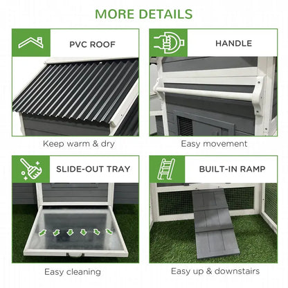 PawHut Extra Large Chicken Coop with Handle PVC Roof Nesting Boxes Tray