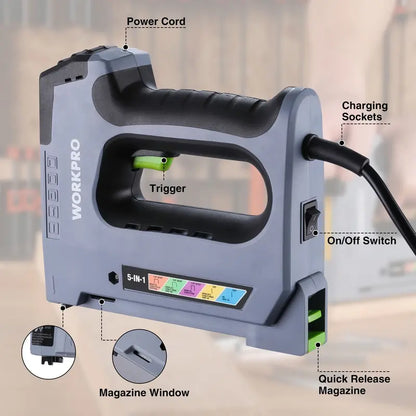 WORKPRO 5-in-1 Corded Staple Gun & Brad Nailer Kit — Includes 2000 Fasteners