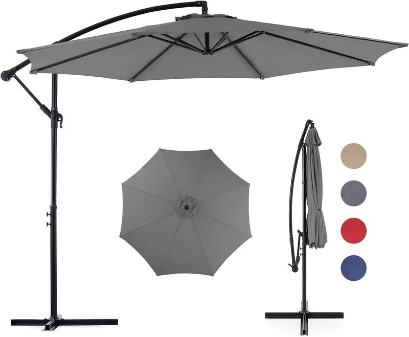 9.8-Foot Cantilever Patio Umbrella with Adjustable Tilt, 8-Rib Steel Frame, UV-Resistant Canopy for Backyard, Pool, or Garden  Blue