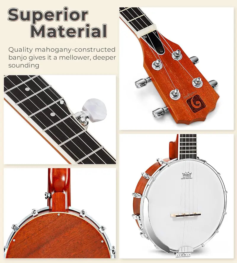 Banjo 5-String Full Size Set with Resonator & Remo Head, Beginner Kit with Closed Back, Premium Accessories  26 Inch