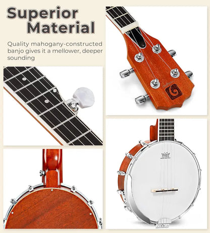 Banjo 5-String Full Size Set with Resonator & Remo Head, Beginner Kit with Closed Back, Premium Accessories  26 Inch