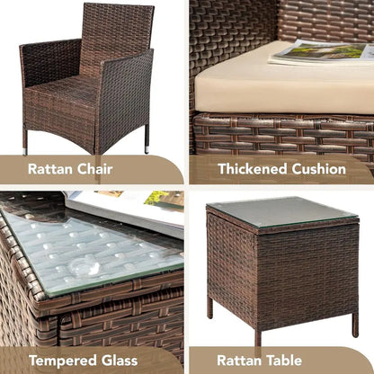 Devoko 3-Piece PE Rattan Patio Set  Brown and Beige Wicker Chairs with Matching Outdoor Table