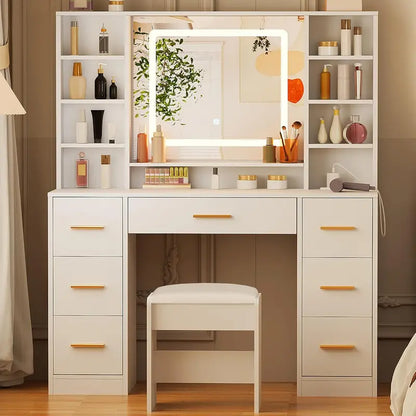 ANWBROAD 39.4-Inch Youth Vanity Desk  Soft LED Mirror Setup for Teens and Small Spaces
