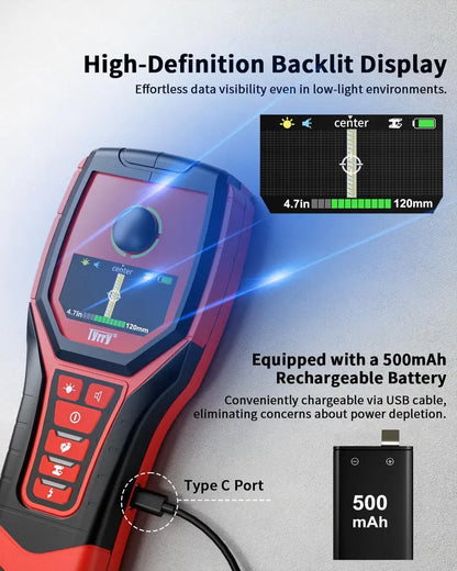 5-in-1 Rechargeable Stud Finder  9-Sensor Wall Scanner with HD Display, Depth Readings & Audio Alerts
