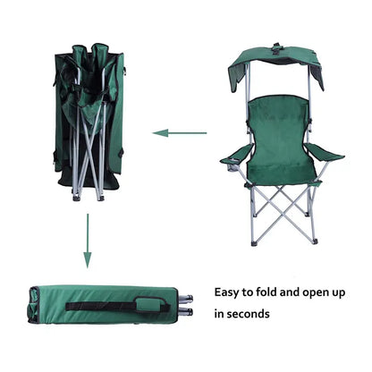 KARMAS PRODUCT Canopy Camping Fishing Beach Chair Folding Durable Sunscreen Outdoor Patio Lawn Seat with Cup Holder, Green