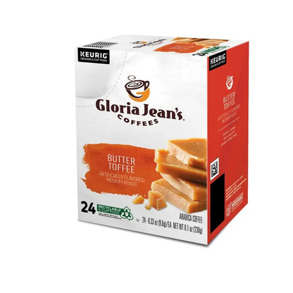 Gloria Jean’s Butter Toffee Medium Roast Coffee K-Cup Pods, 96 Count, Arabica, Recyclable