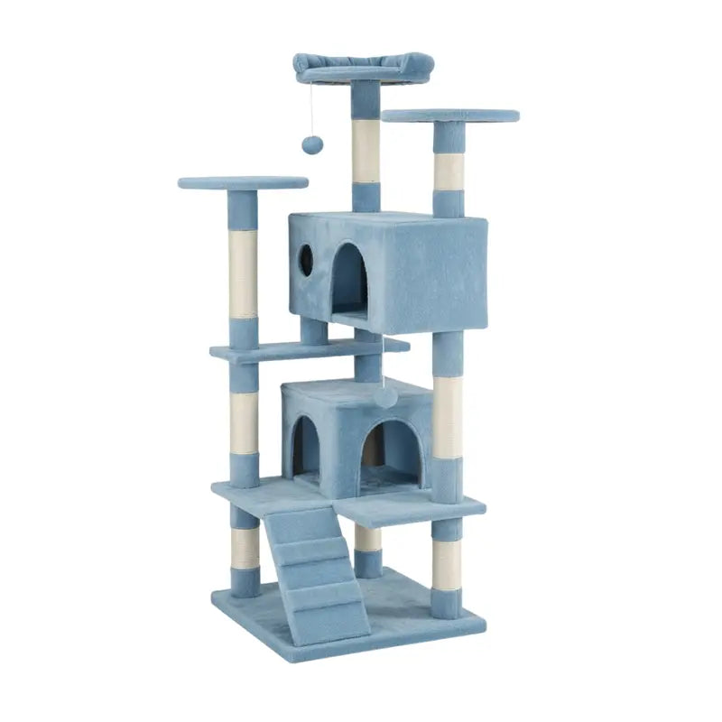 54-Inch Vertical Cat Tree Featuring Perches, Scratching Posts, and Access Ramp