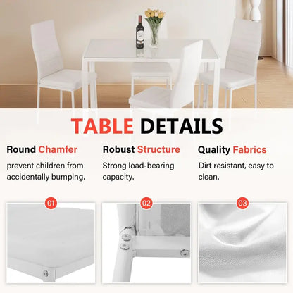 Compact Glass Dining Set for Small Spaces  Modern Black Rectangular Table & 4 Chairs for Kitchen or Dining