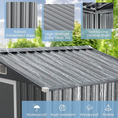 6′ x 4′ Galvanized Metal Outdoor Storage Shed  Rust-Resistant Tool House with Reinforced Frame
