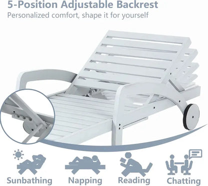 Set of 4 Wooden Poolside Chaise Lounges  5-Position Adjustable Recliners with Pull-Out Side Tables, Patio or Deck Ready