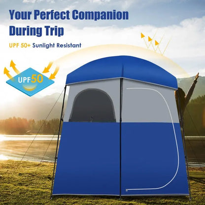 Dual-Compartment Camping Privacy Tent  Shower & Toilet Shelter with Carry Bag