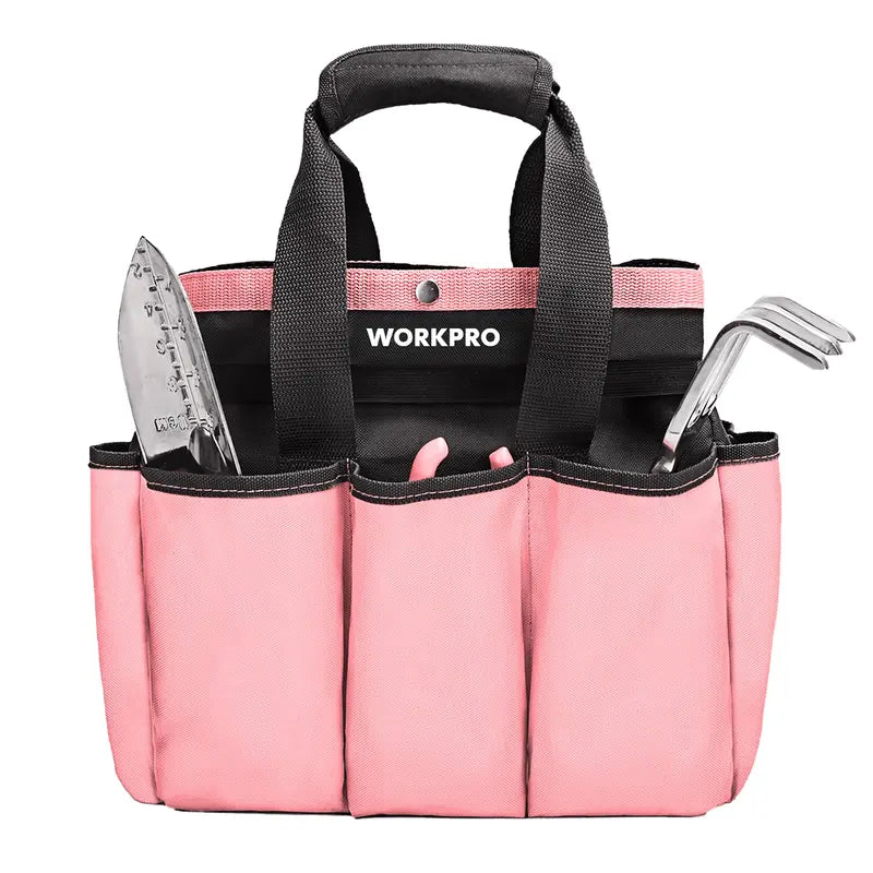 WORKPRO Pink Ribbon Garden Tote Bag: 8-Pocket Outdoor & Indoor Planting Organizer